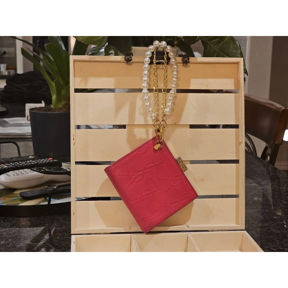 YSL Yves Saint Laurent Cassandra Lock Bi-Fold Wallet w/ Wristlet Strap Added